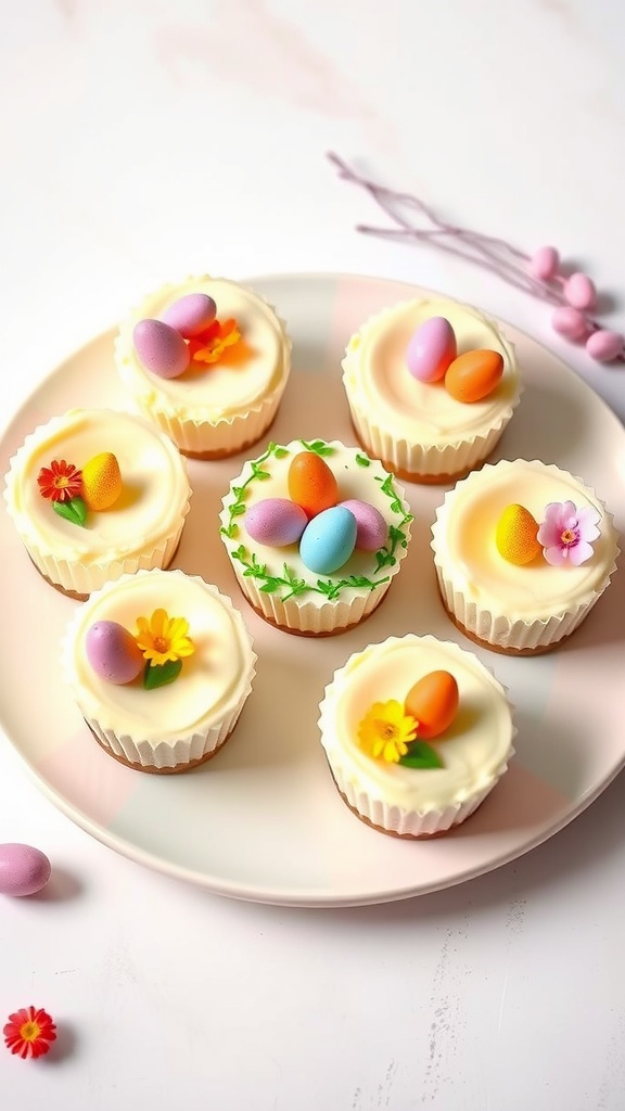 No-Bake Mini Cheesecakes decorated for Easter