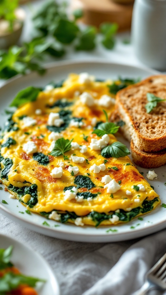 Spinach and Feta Cheese Omelette with Whole Grain Toast